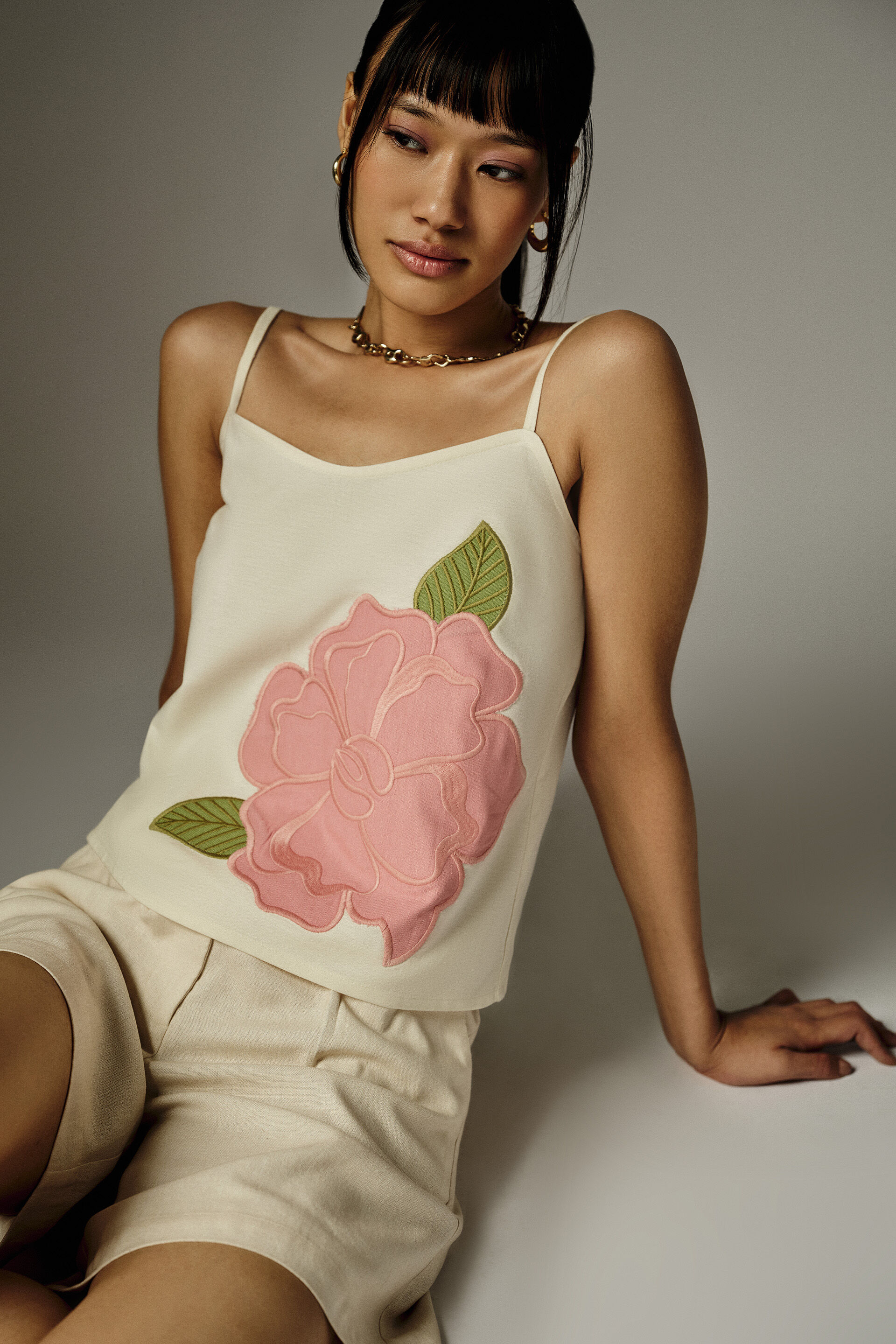 Fleur Off-White Applique Top, Off White, image 2